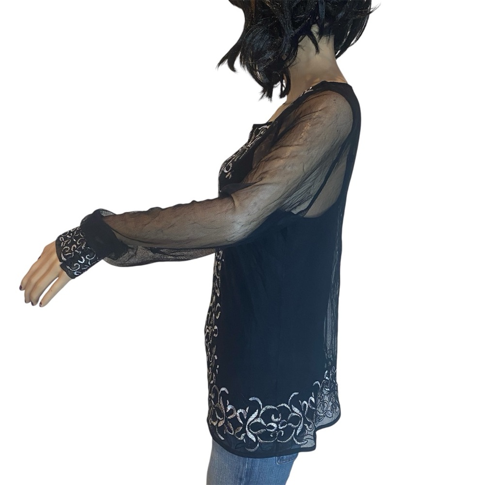 WHBM White House Black Market Sheer Embroidered Mesh Top + Cami Black Sz Medium - Picture 4 of 10